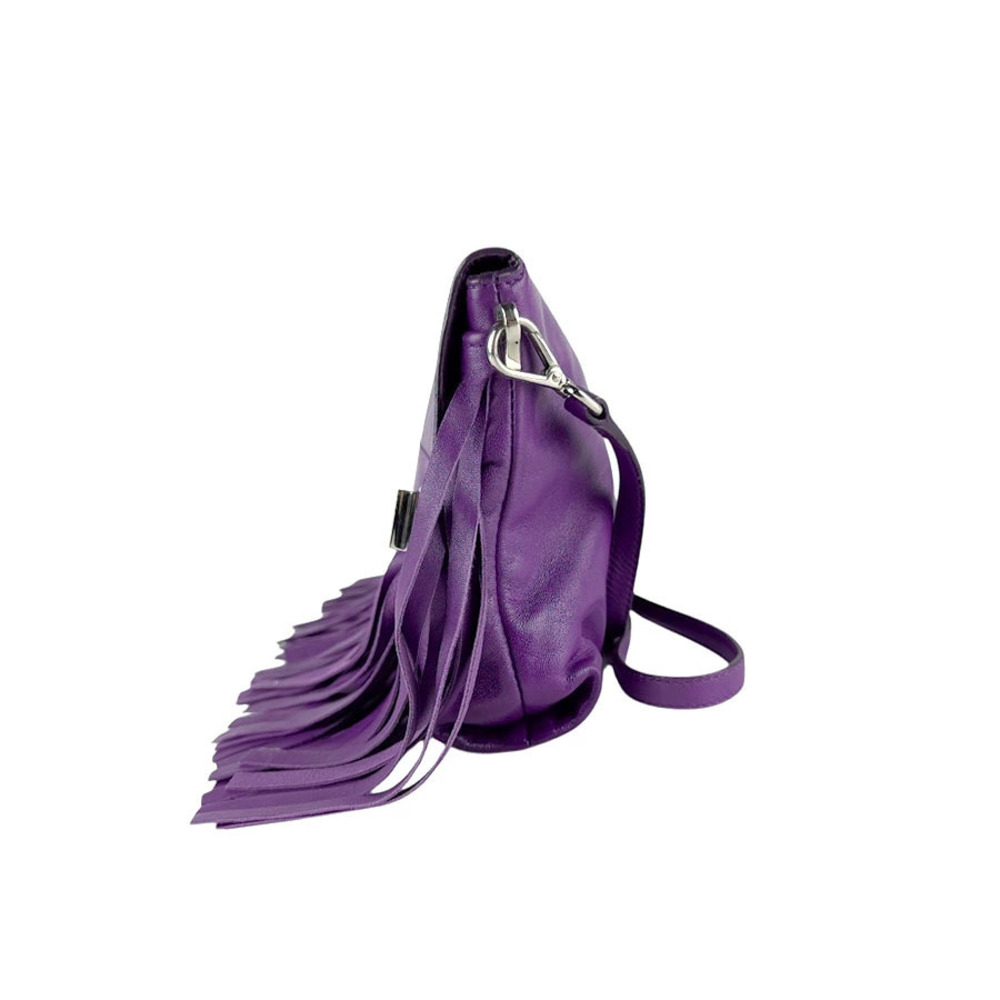 Prada Silver Crossbody Shoulder Leather Purple Fringe Bag